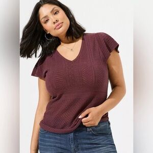 Torrid plum crochet short sleeve sweater